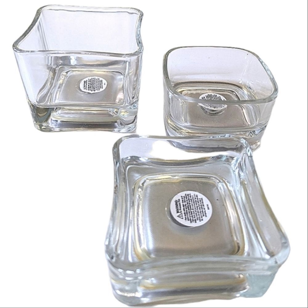 Set of 3 Modern Glass Cube Votive Tea Light Candle Holders
